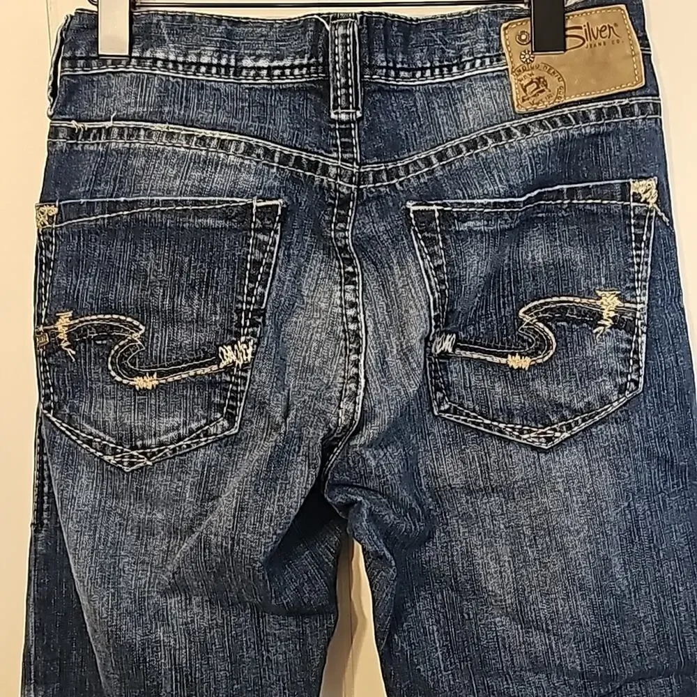 Silver Craig EMC Jeans Mens W 30 L 30 Dark Blue Distressed Stitch Detail EUC